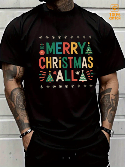 Men's Graphic T-Shirt Merry Christmas All Colorful Snowflakes Trees Christmas T Shirt