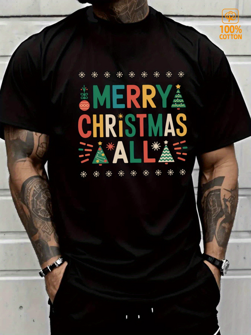 Men's Graphic T-Shirt Merry Christmas All Colorful Snowflakes Trees Christmas T Shirt