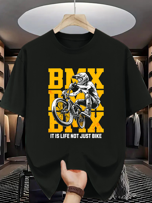 Men's Graphic T-Shirt It Is Life Not Just Bike Bold Yellow Letters With Action BMX Biker