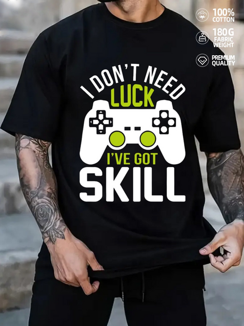 Men's Graphic T-Shirt I Dont Need Luck Ive Got Skill With Bright Game Controller Graphic