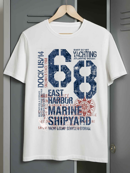 Men's Graphic T-Shirt Vintage Dock Yachting East Harbor Marine Shipyard White T Shirt