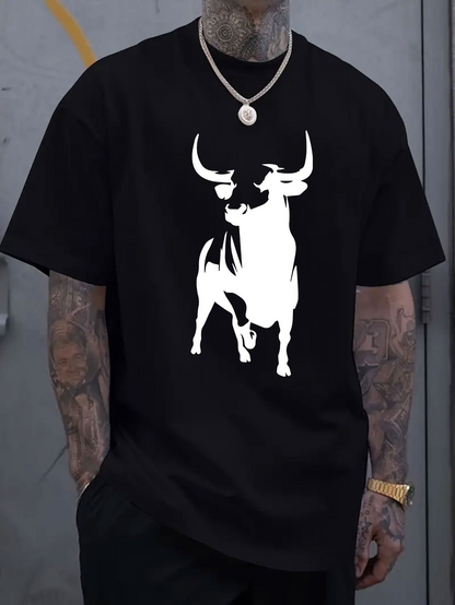 Men's Graphic T-Shirt Bold Silhouette Art Of Strong Majestic Bull Standing Proudly Alone