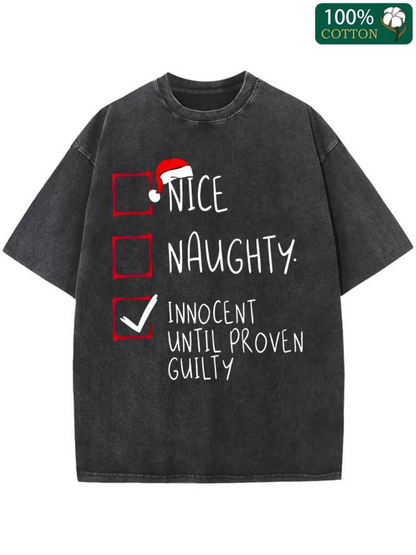 Men's Graphic T-Shirt Innocent Until Proven Guilty Christmas Checklist With Red Santa Hat