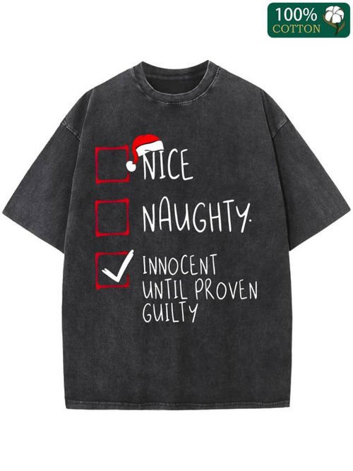Men's Graphic T-Shirt Innocent Until Proven Guilty Christmas Checklist With Red Santa Hat