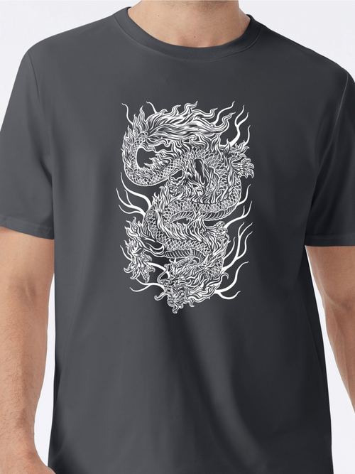 Men's Graphic T-Shirt Intricate Fiery Lines Forming Mystical Flowing Asian Dragon