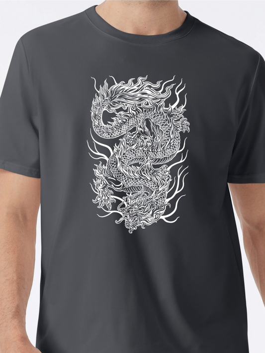 Men's Graphic T-Shirt Intricate Fiery Lines Forming Mystical Flowing Asian Dragon