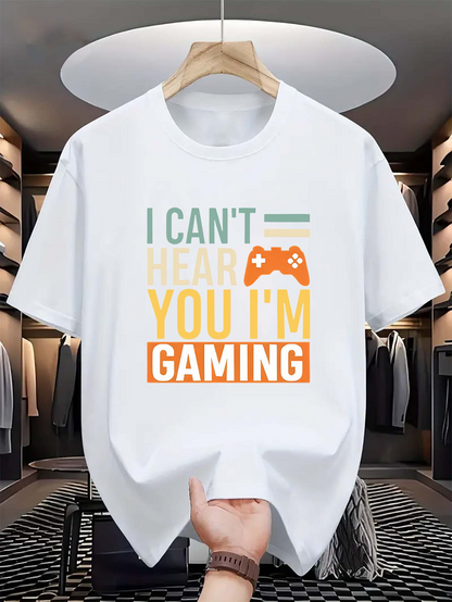 Men's Graphic T-Shirt I Cant Hear You Im Gaming Colorful Text With Orange Gamepad Icon