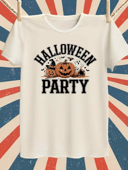 Men's Graphic T-Shirt Halloween Party With Smiling Pumpkins Bats And Witch Hat Surrounded By Stars