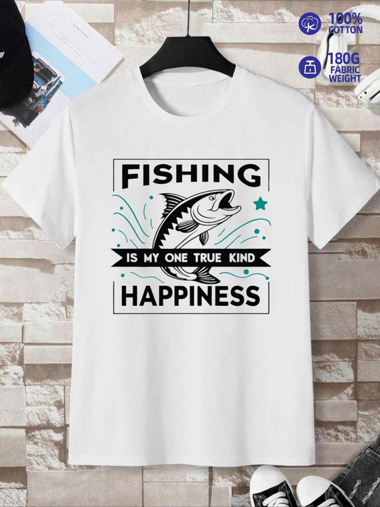Men's Graphic T-Shirt Fishing Is My One True Kind Happiness Splashing Water With Leaping Fish