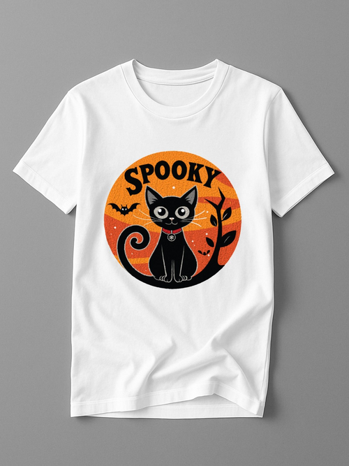 Men's Graphic T-Shirt Spooky Night With Full Moon Bats And Black Cat