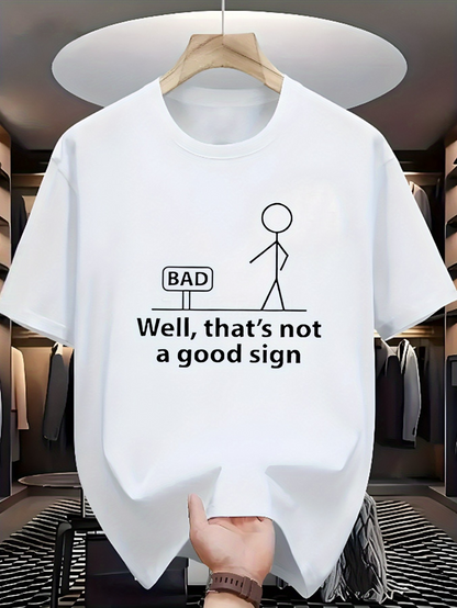 Men's Graphic T-Shirt Well Thats Not A Good Sign Minimalist Stick Figure Art With Signboard