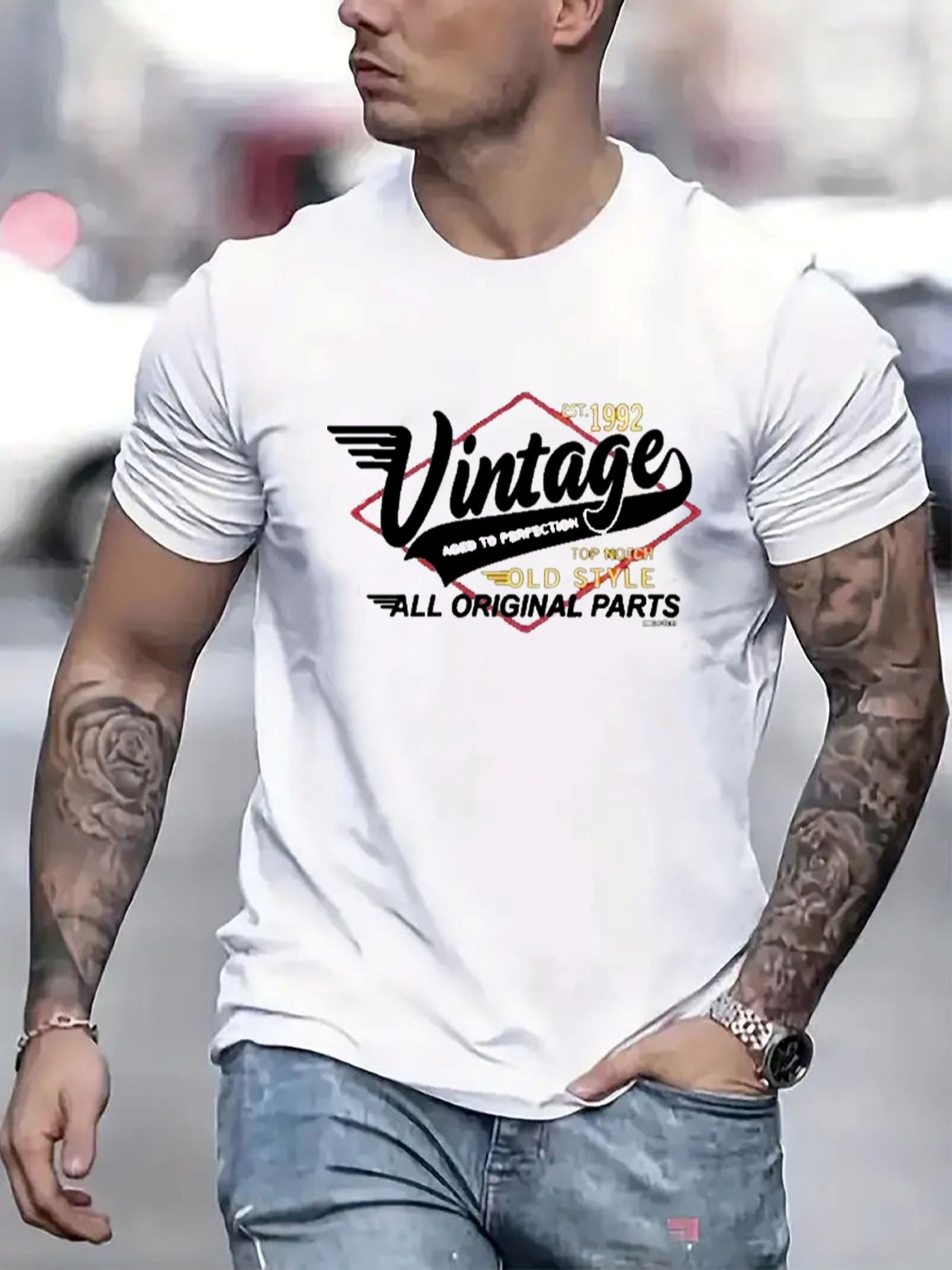 Men's Graphic T-Shirt Vintage Classic Retro Style With Bold Lettering On Soft Cotton T Shirt