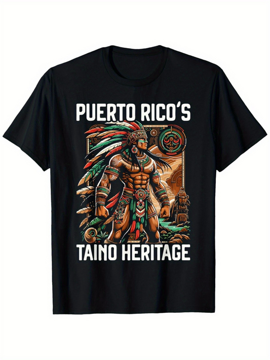 Men's Graphic T-Shirt Puerto Ricos Taino Heritage Bold Tribal Colors Warrior Among Jungle