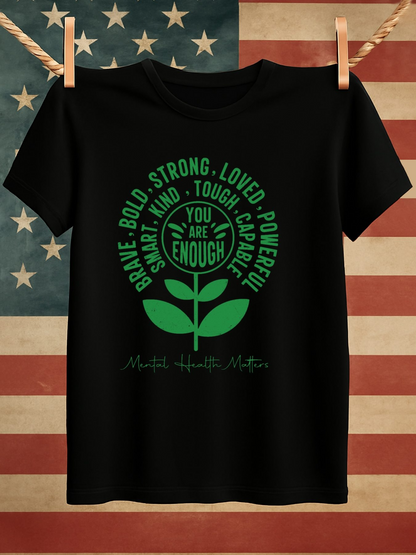 Men's Graphic T-Shirt Brave Bold Strong With Green Leaves Encouraging Plant