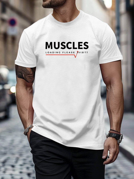 Men's Graphic T-Shirt Muscles Loading Please Wait Graphic Print With Modern Urban Typography T Shirt