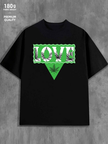 Men's Graphic T-Shirt Love Green Zigzag Design Framing Iconic Marijuana Leaf