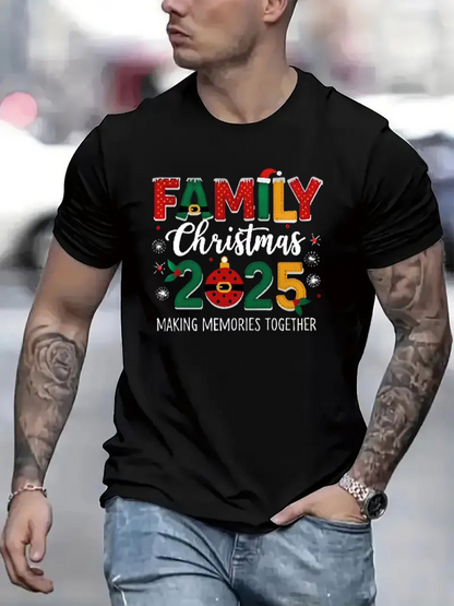 Men's Graphic T-Shirt Family Christmas 2025 Making Memories Together Festive Holiday Text Design T Shirt
