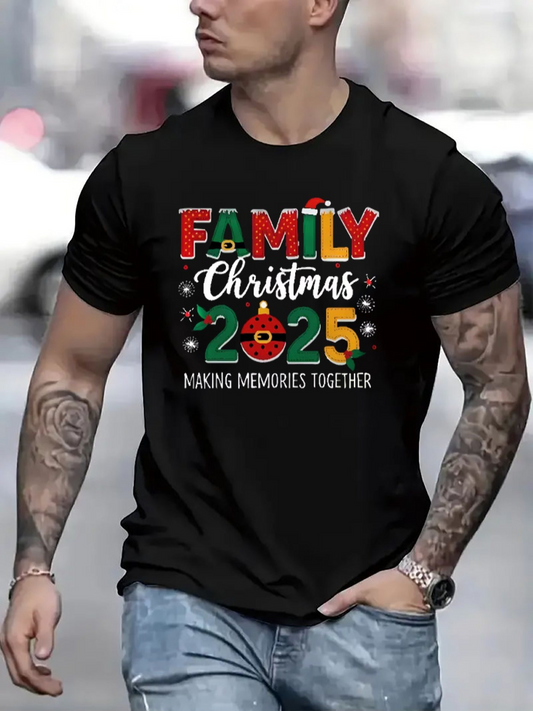 Men's Graphic T-Shirt Family Christmas 2025 Making Memories Together Festive Holiday Text Design T Shirt