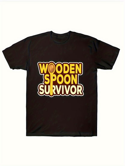 Men's Graphic T-Shirt Wooden Spoon Survivor Bold Yellow Letters With Cartoon Spoon Graphic Tee