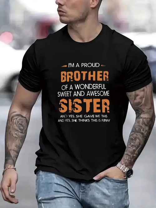 Men's Graphic T-Shirt Proud Brother Of A Sweet And Awesome Sister Statement T Shirt