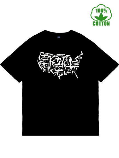 Men's Graphic T-Shirt Abstract White Print With Weapons Forming United States Map