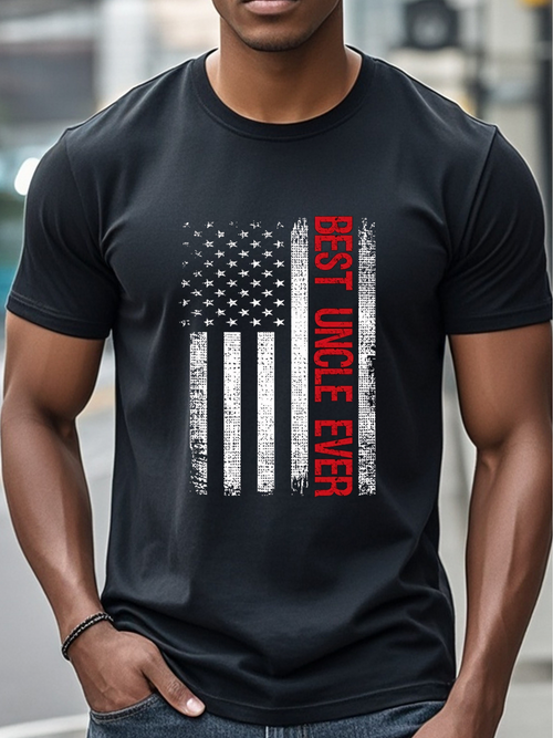 Men's Graphic T-Shirt Best Uncle Ever Distressed American Flag With Bold Vertical Lettering