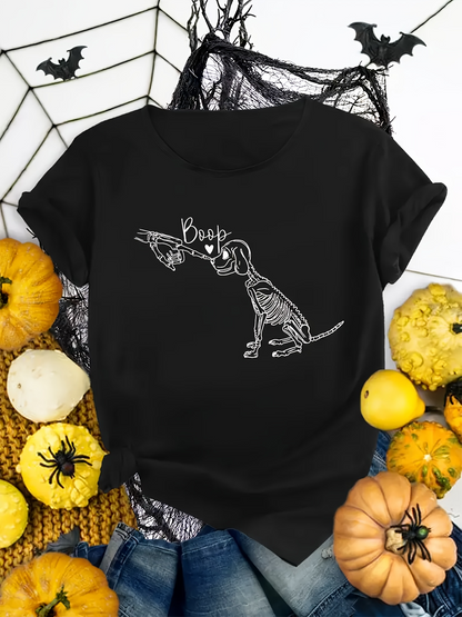 Men's Graphic T-Shirt Boop Playful Skeleton Dog With Spider And Heart Halloween Pumpkin Scene Dog