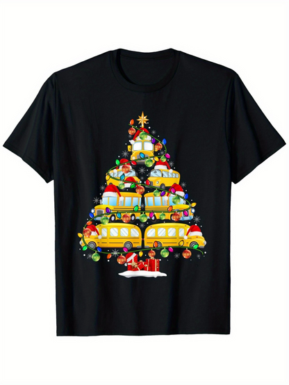 Men's Graphic T-Shirt School Buses And Gifts Arranged Like Christmas Festive Tree