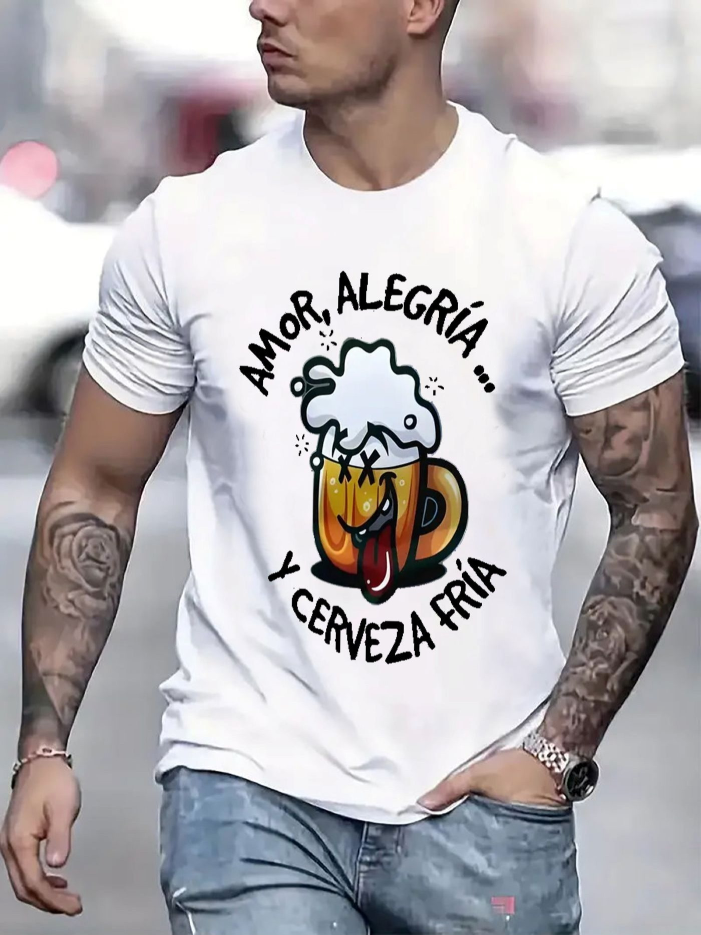 Men's Graphic T-Shirt Foamy Mug With Cold Refreshing Beer Cup Illustration