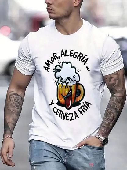 Men's Graphic T-Shirt Foamy Mug With Cold Refreshing Beer Cup Illustration
