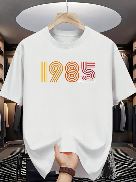 Men's Graphic T-Shirt Vibrant Retro Lines In Colorful Vintage Style Numbers 1985