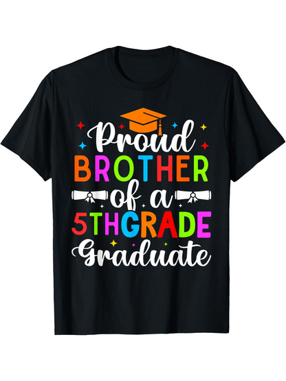 Men's Graphic T-Shirt Proud Brother Of A 5th Grade Graduate Colorful Confetti With Graduation Cap Motif