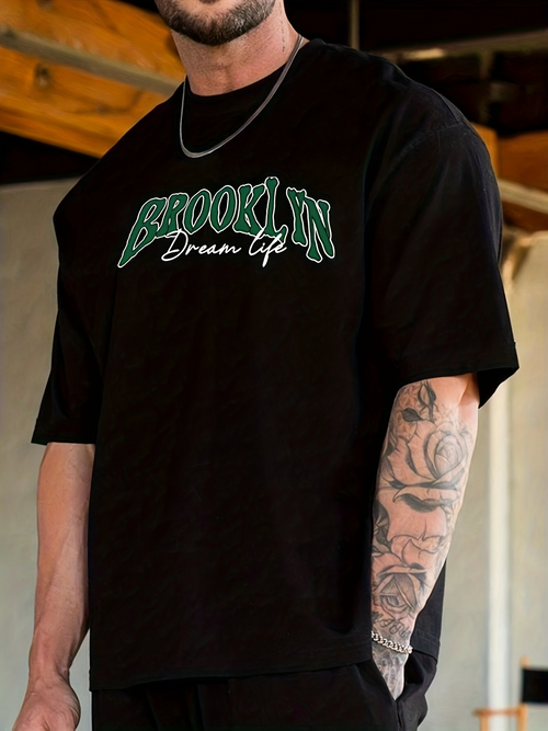 Men's Graphic T-Shirt Brooklyn Dream Life Graffiti Style Urban City Night Skyline T Shirt