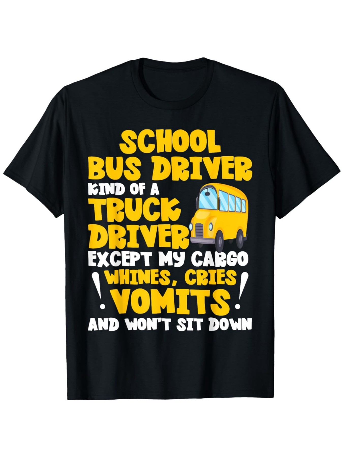 Men's Graphic T-Shirt School Bus Driver With Colorful Cartoon Bus And White Yellow Text