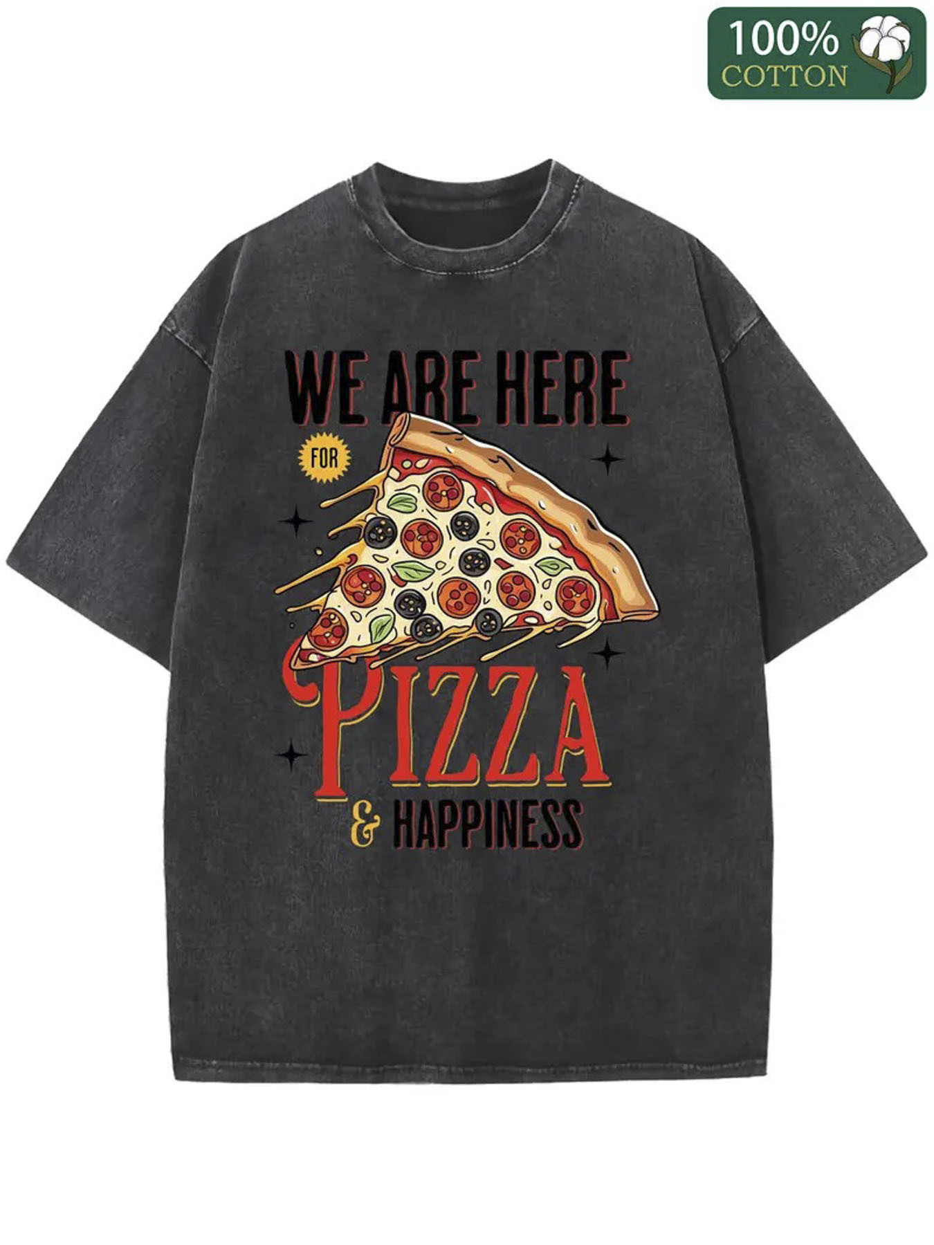 Men's Graphic T-Shirt We Are Here For Pizza And Happiness Juicy Cheese Slice With Pepperoni And Melting Cheese Pizza