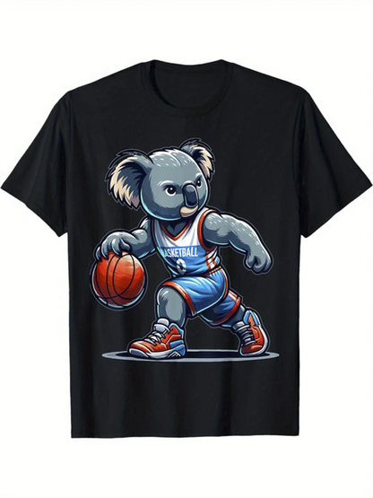 Men's Graphic T-Shirt Athletic Koala Dribbling Basketball In Vibrant Sneakers And Sporty Jersey