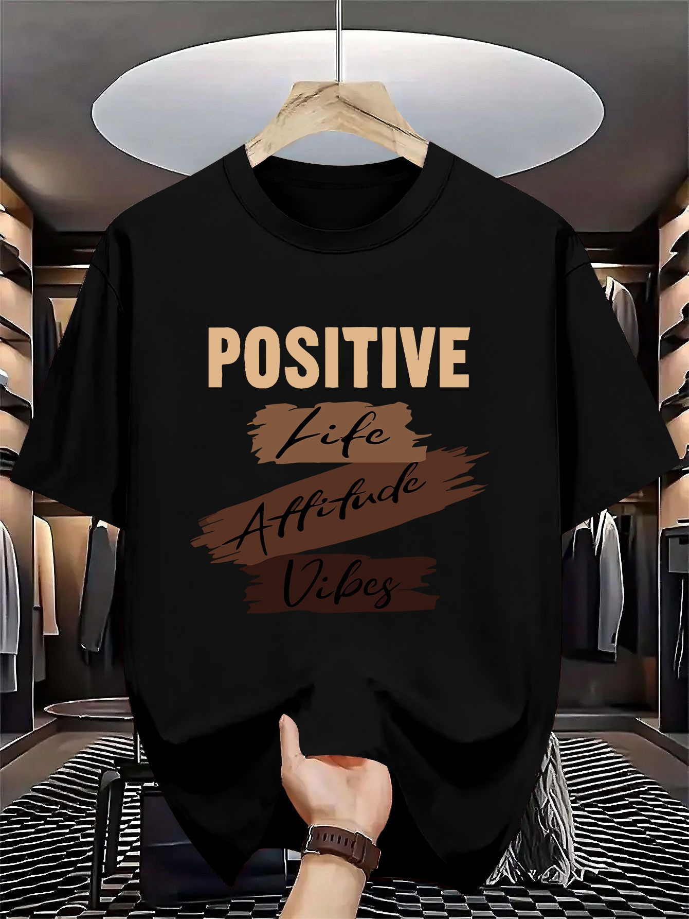 Men's Graphic T-Shirt Positive Life Attitude Vibes With Painted Brushstroke Text Art