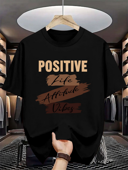 Men's Graphic T-Shirt Positive Life Attitude Vibes With Painted Brushstroke Text Art