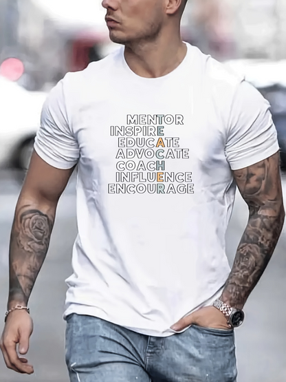 Men's Graphic T-Shirt Mentor Inspire Educate Advocate Coach Influence Encourage Words Typography
