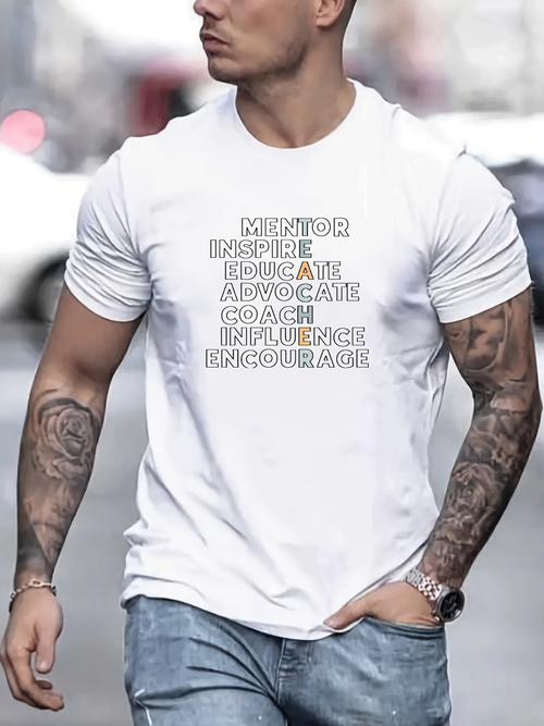 Men's Graphic T-Shirt Mentor Inspire Educate Advocate Coach Influence Encourage Words Typography