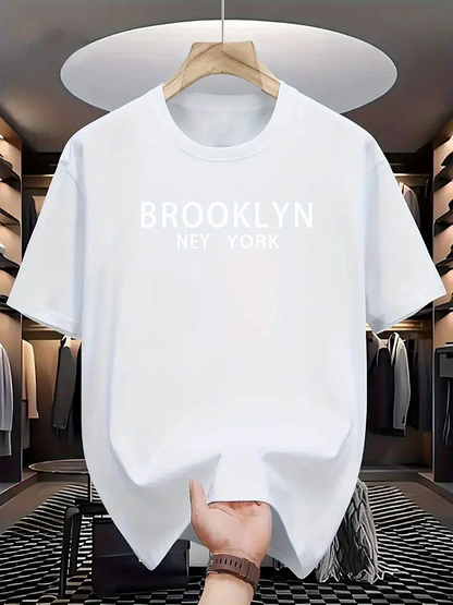 Men's Graphic T-Shirt Brooklyn New York Minimal White Text Over Casual Cotton T Shirt
