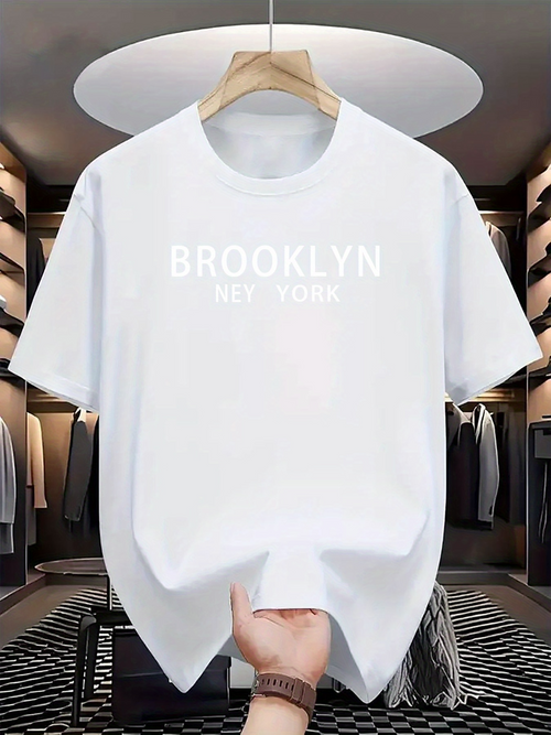 Men's Graphic T-Shirt Brooklyn New York Minimal White Text Over Casual Cotton T Shirt