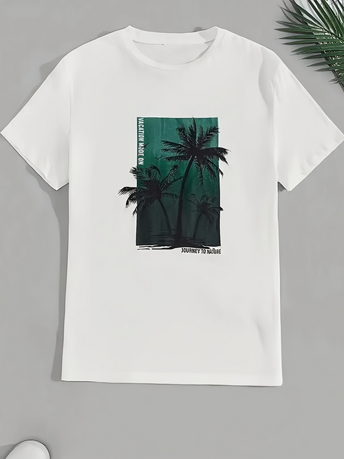 Men's Graphic T-Shirt Nightfall Shadows With Tall Palm Trees And Fading Jungle Palm