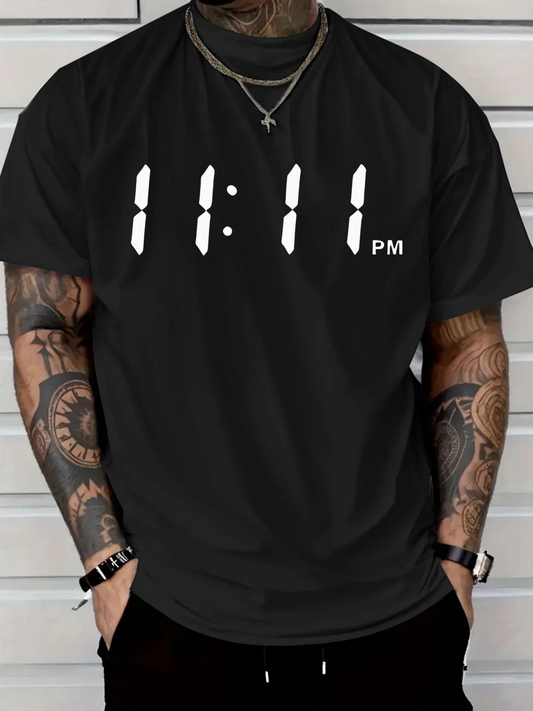 Men's Graphic T-Shirt Digital Clock Numbers With Minimal White Print Time