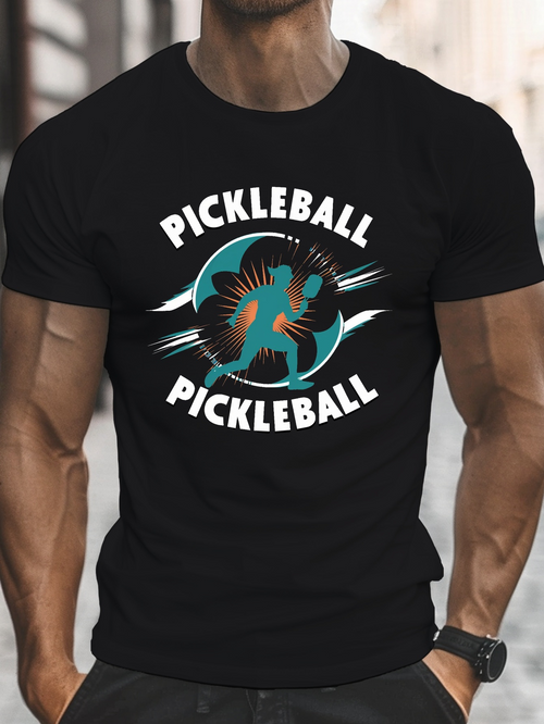 Men's Graphic T-Shirt Pickleball Game Action Figure Surrounded By Dynamic Motion Lines