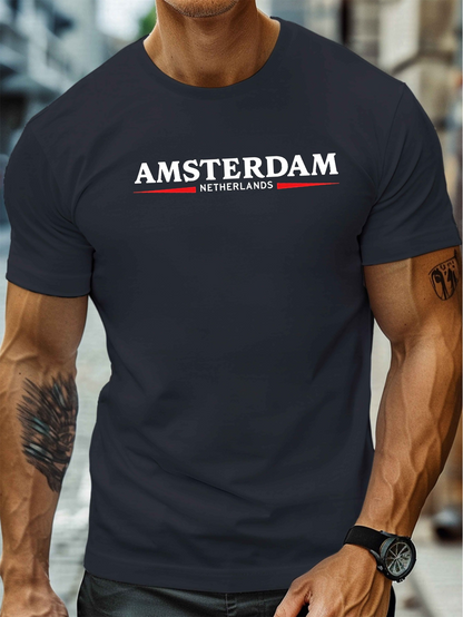 Men's Graphic T-Shirt Amsterdam Netherlands Bold Letters City Souvenir T Shirt