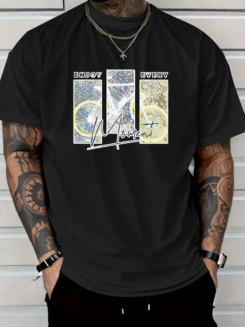 Men's Graphic T-Shirt Abstract Forest With Swirling Patterns And Dappled Sunlight Patchwork Panels