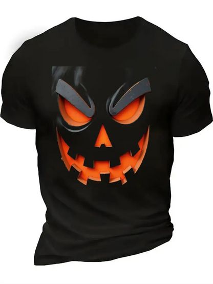 Men's Graphic T-Shirt Fiery Eyes And Sharp Jagged Orange Glow Pumpkin Face