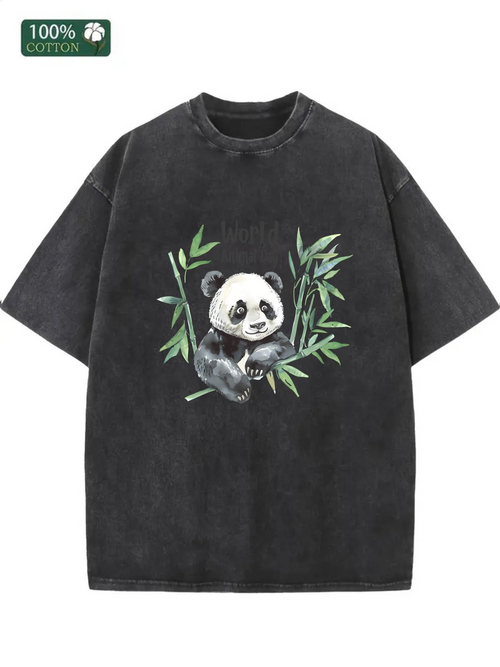 Men's Graphic T-Shirt Watercolor Leaves And Bamboo Surrounding Peaceful Panda