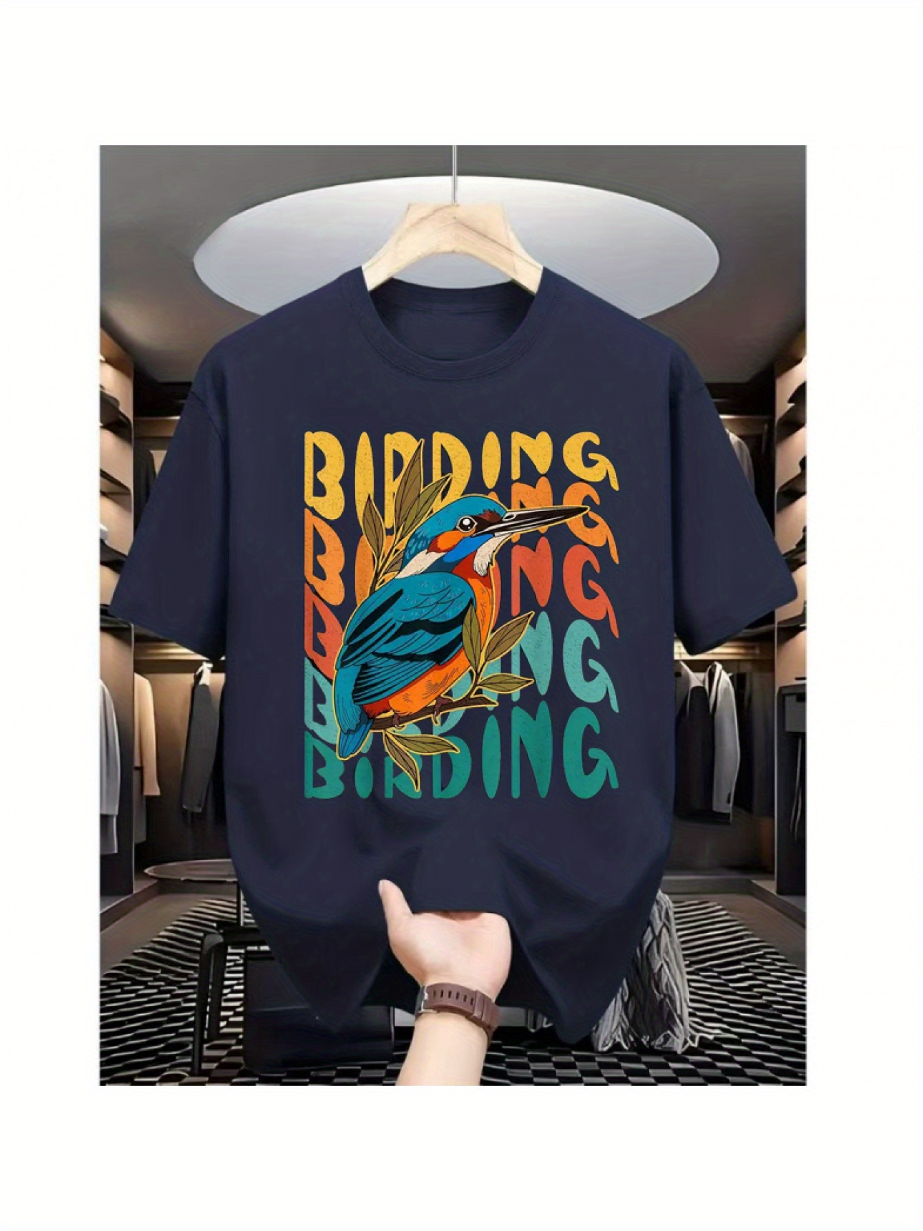 Men's Graphic T-Shirt Colorful Lettering With Tropical Bird Over Bold Graphic Bird